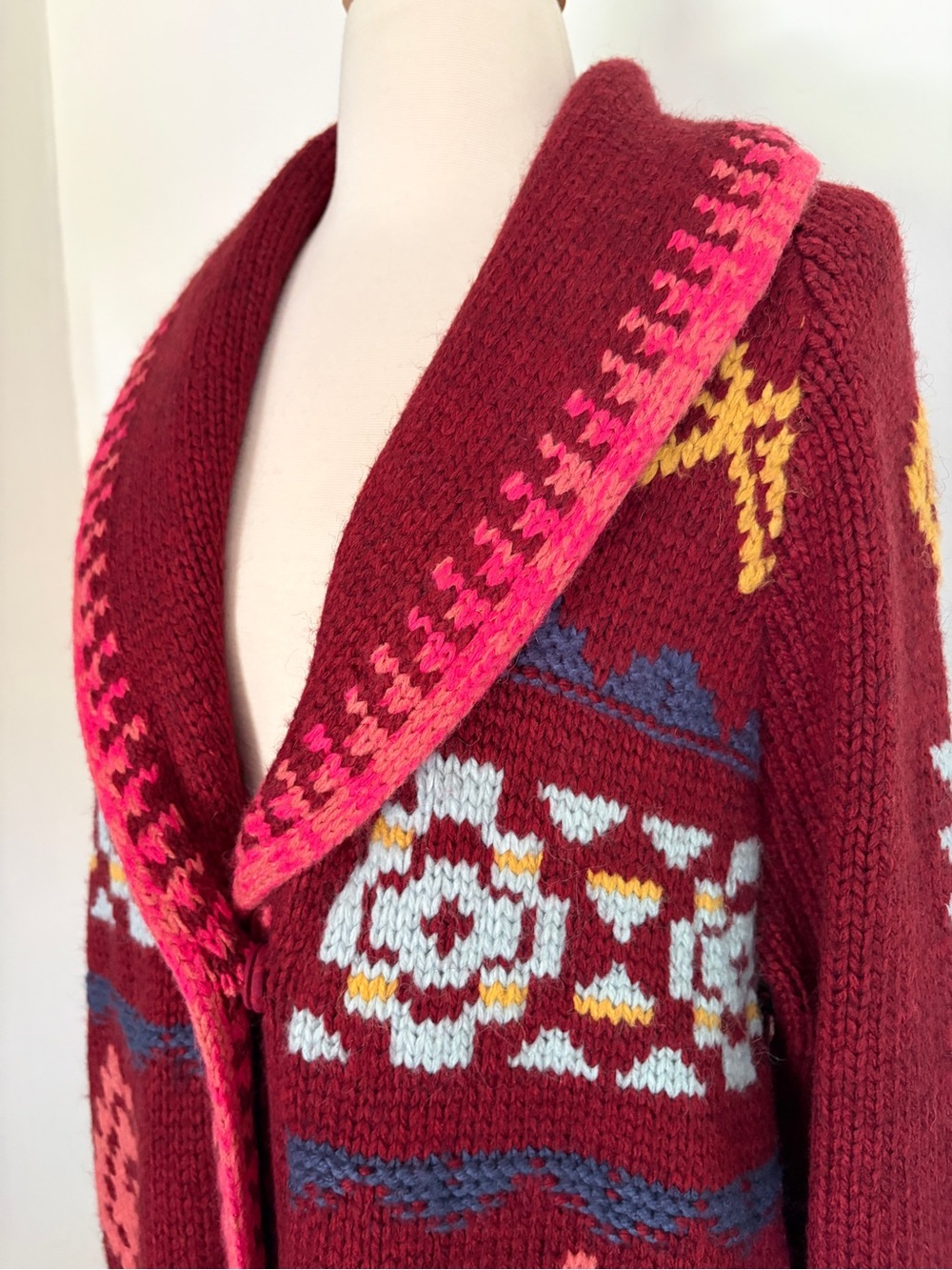 Sundance Women’sSouthwestern Cardigan Duster Sweater Coat Burgundy Boho NWT - Picture 5 of 11